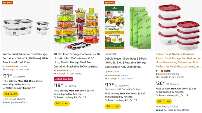 图片 TikTok食品保鲜盒套装7天销1.37万单:19.99美元产品周增118%,登顶美区厨房类目榜首